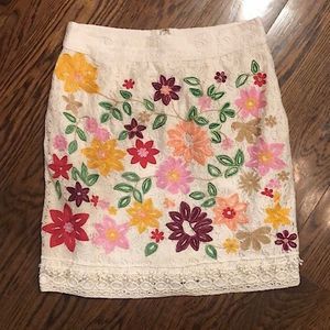 MAEVE ANTHROPOLOGIE Ayaka Lace Cream Embroidered Floral Pencil Skirt Sz 6